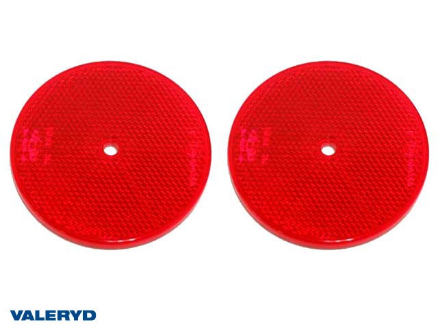Rund refleks 80 mm rød selvheftende og skruvhål (2-pakke)