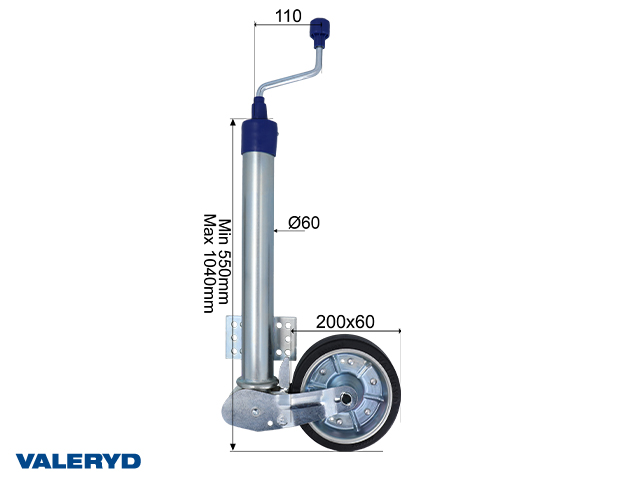 Automatstödhjul 60mm rund svetsad fläns m Stålfälg Fullgummihjul 200x60 mm Belas
