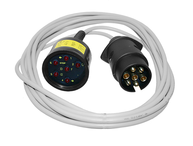 Tester for tilhengerkontakt 7-ledere, 4m kabel m diodlamper (Virker ikke till Ca
